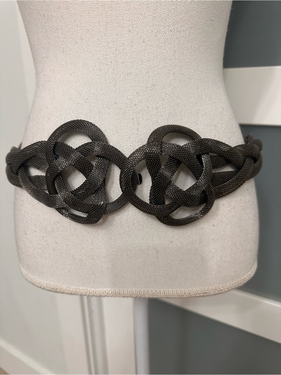 Raina Woven Braided Gunmetal Knot Statement Belt OSFM Designer Boho Chic EUC